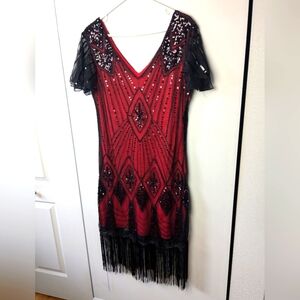 FUNDAISY Flamingo Style Dress Size XL Red And Black Side Zipper